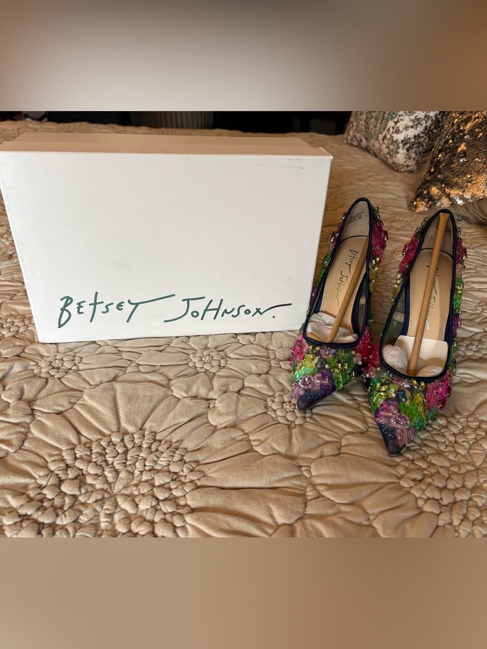 Betsey Johnson Navy Multicolor Jeweled - Netta Mesh slip in pumps